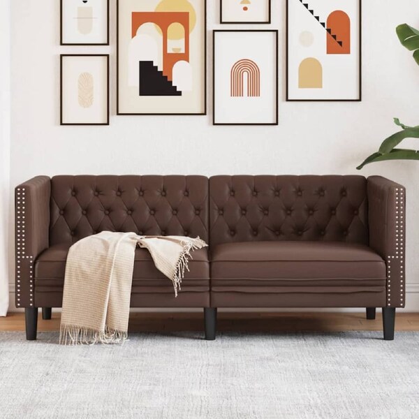 Chesterfield Sofa 2-Seater Brown Faux Leather vidaXL