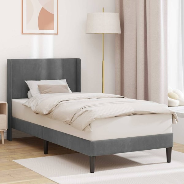 Bed Frame with Headboard Dark Grey connect plate vidaXL