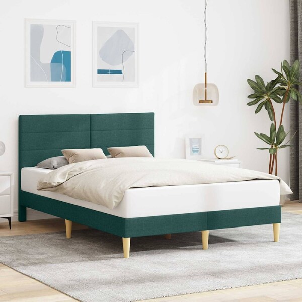 Bed Frame with Headboard Dark Grey Fabric vidaXL