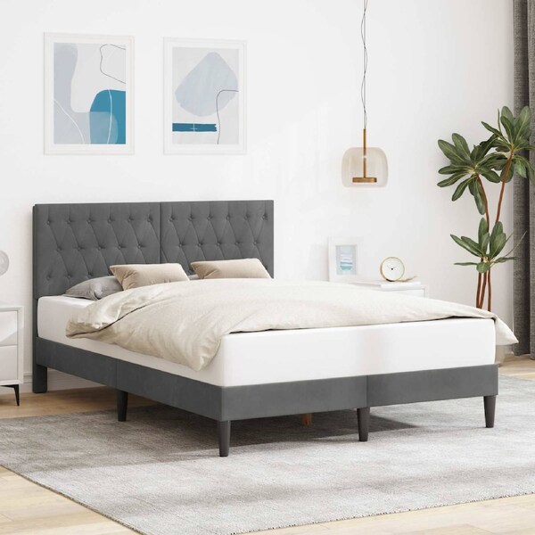 Bed Frame with Headboard Dark Grey Velvet vidaXL