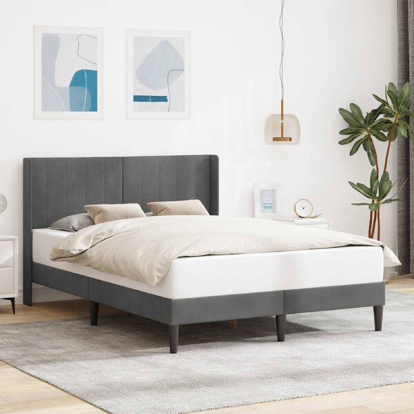 Bed Frame with Headboard Dark Grey Velvet vidaXL