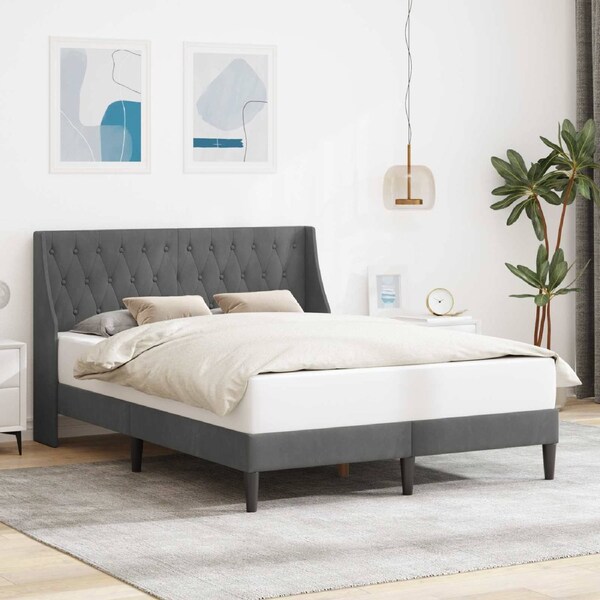 Bed Frame with Headboard Dark Grey Velvet vidaXL