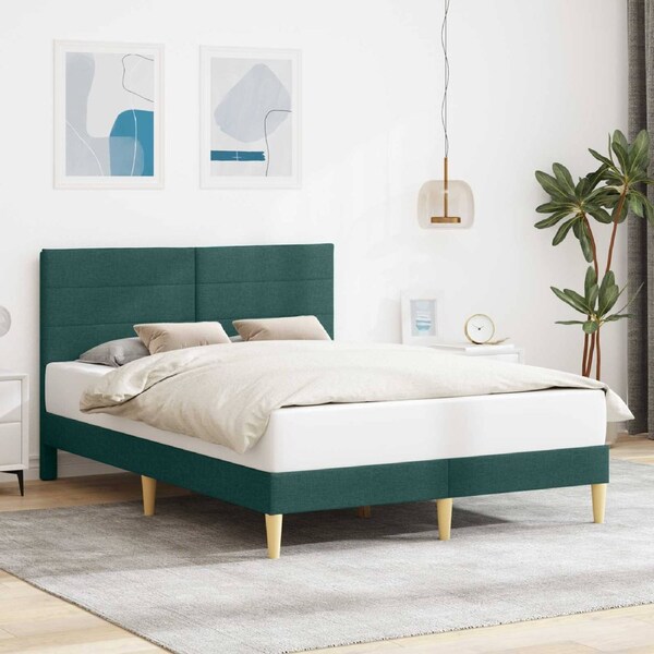 Bed Frame with Headboard Dark Grey Fabric vidaXL