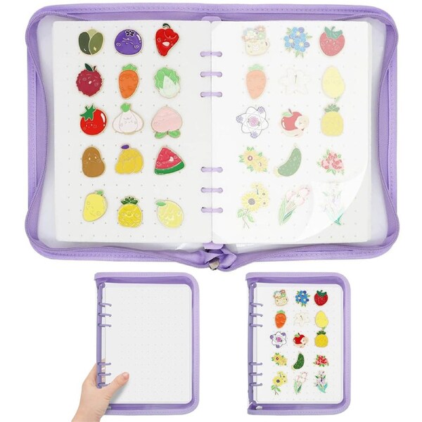 Enamel Pin Display Book with 6 Pages Portable Pin Trading Book Pin Organizer Purple