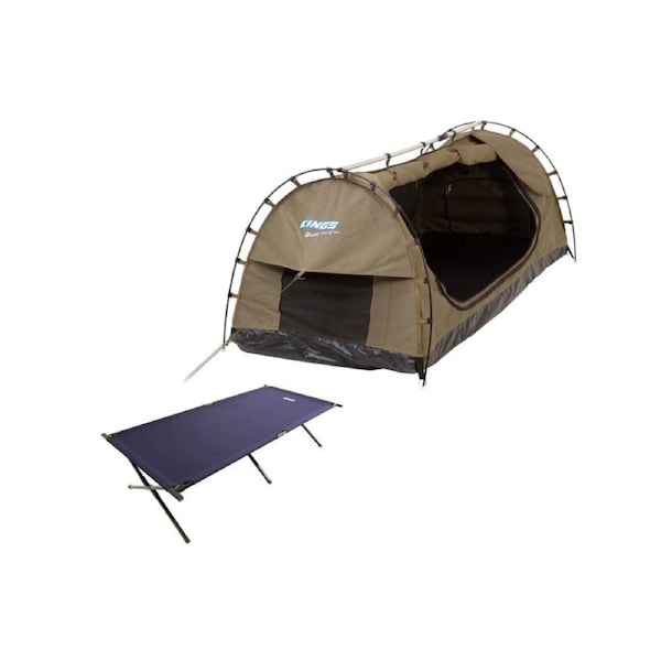 Kings Deluxe Single Camping Swag MKII 50mm Mattress-400GSM Canvas+ Stretcher Bed