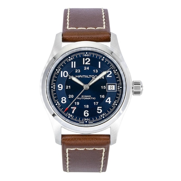 Hamilton Khaki Field Leather Strap Blue Dial Automatic H70455540 100M Men's Watch