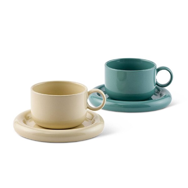 Salt & Pepper Finn Teacup & Saucer 240ml Set of 2 - Seagrass and Parchment