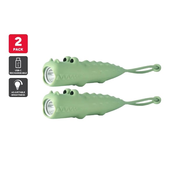 Crocodile Silicone LED Torch for Kids Rechargeable 2 Pack