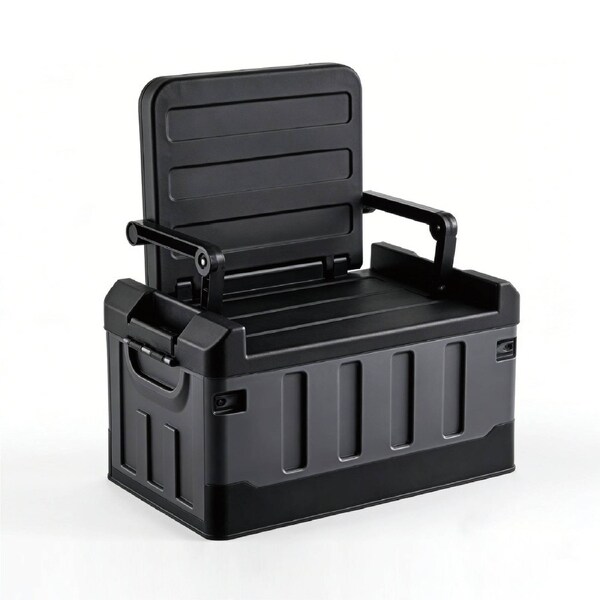 60L Storage Box with Lid Multifunctional Plastic Seatable Car Trunk Organizer Foldable Fishing Tackle Box Large Capacity Outdoor Travel Storage Container