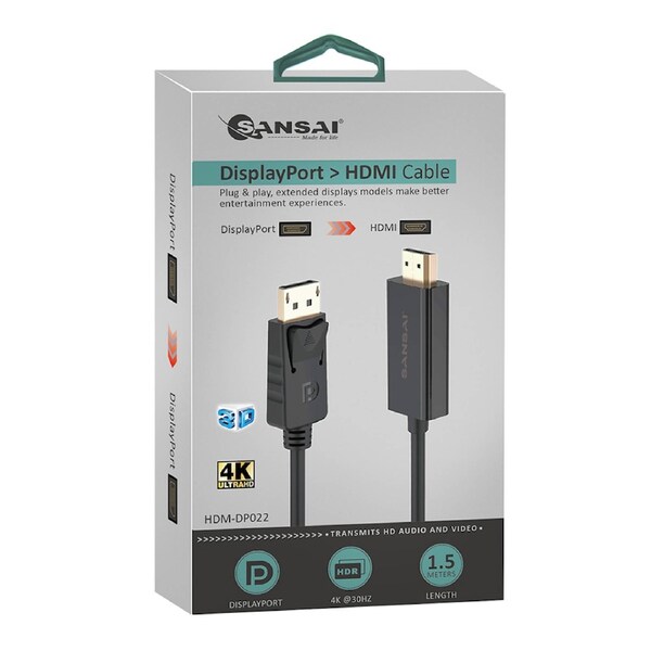 Sansai Displayport To HDMI Male To Male Monitor/TV Laptop/Computer Cable 1.5m