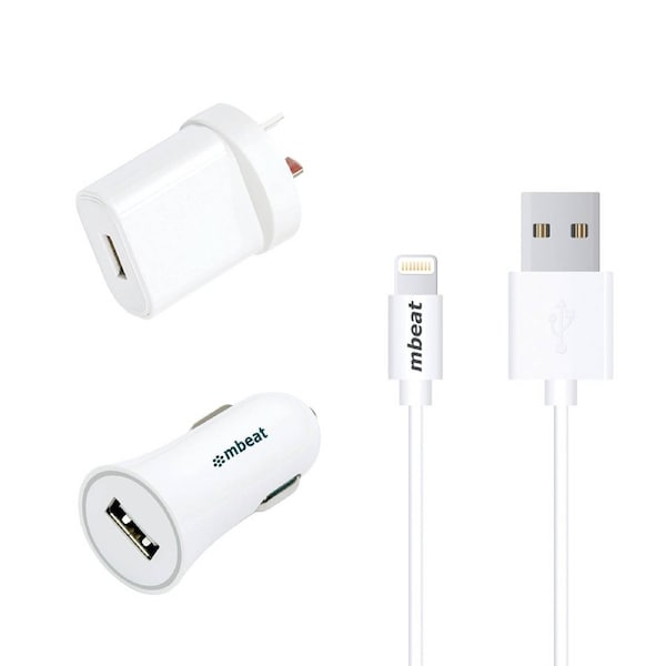Mbeat 3-in-1 MFI USB Lightning Charging Kit (Lighting to USB Cable, Car & Wall Charger)