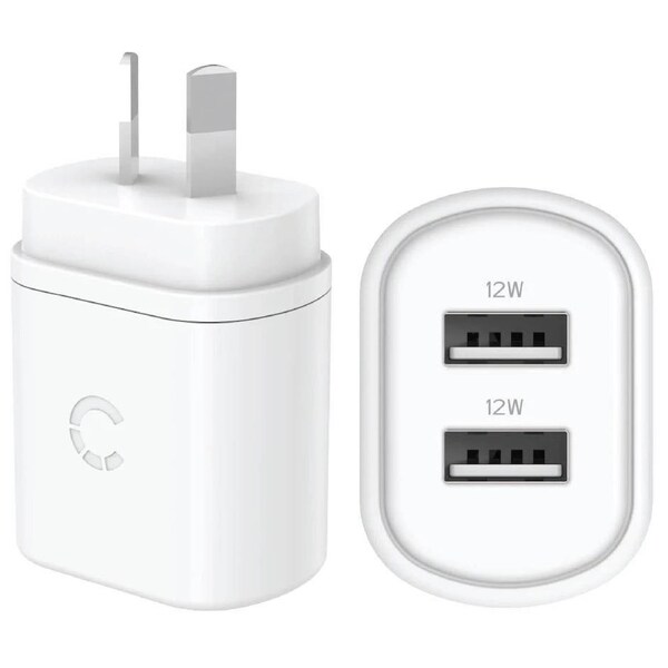 Cygnett PowerPlus 12W USB-A Dual Port Wall Charger (White)