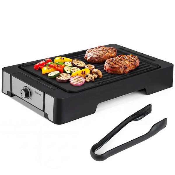 Costway 2300W Electric BBQ Grill Griddle Nonstick Cooking Plate Removable Dishwasher Safe Tray & Tong Family Meals