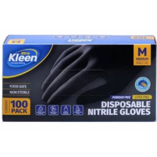 OzOffer Disposable Nitrile Gloves Black Medium Size Powder Free Latex Free 100pk