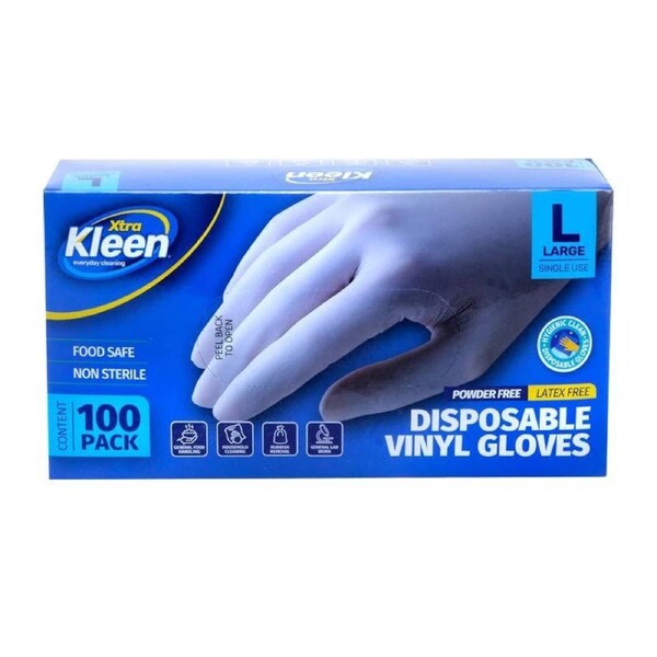 OzOffer Kleen Large Disposable Vinyl Gloves 10pk Powder & Latex Free Food Safe