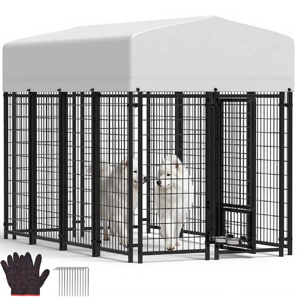 Advwin Pet Dog Kennel Heavy Duty Metal Dog Cage Outdoor Pet Cage Fence Pen House Enclosure 240CM