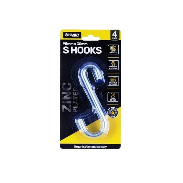 OzOffer S Hook Zinc Plated Steel 95mm x 35mm x 4mm (S) 4pk