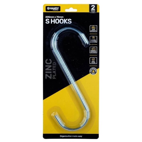 OzOffer S Hook Zinc Plated Steel 205mm x 70mm x 4mm (XL) 2pk