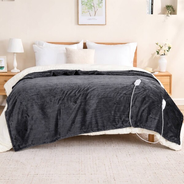 LINENOVA Electric Heated Throw Blanket,9 Heat Settings 9 Hours Auto Off Heating Blanket,Overheat Protection - Double Size