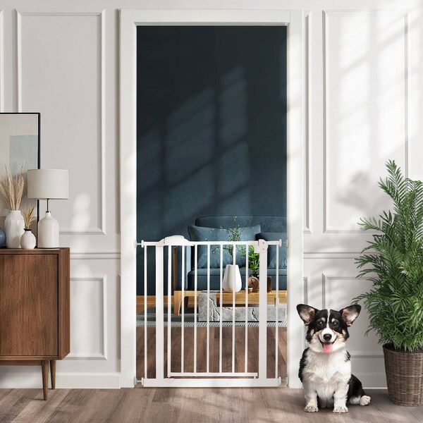 Alopet 78cm Retractable Safety Gate Pet Dog Cat Fence Guard Door White