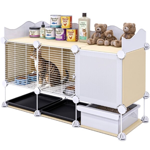 Advwin 2-Tier Metal Cat Cage with Litter Box and 2 Trays DIY Pet Playpen Cat Enclosure