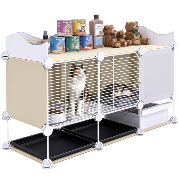 Advwin 2-Tier Metal Cat Cage with Litter Box and 2 Trays DIY Pet Playpen Cat Enclosure