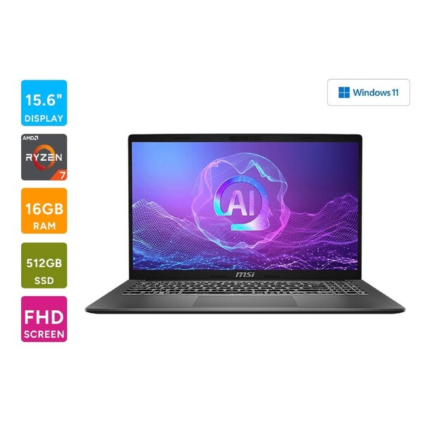 MSI Modern 15.6 Ryzen 7 AI Laptop 16GB 512GB F2HMG-001AU