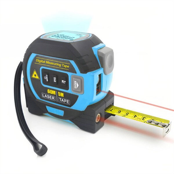 Catzon 3-in-1 Infrared Laser Tape Measure with Large LCD Display -Blue, 60m