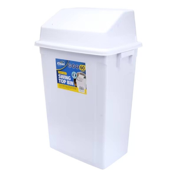 OzOffer 60L Swing Top Bin White Durable Plastic Waste Rubbish Bin for Kitchen Home