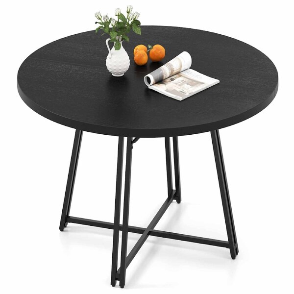Costway 118cm Dining Table for 4-6 Round Kitchen Diner Table 8 Metal Leg Cross Base Large Mid Century Modern Black