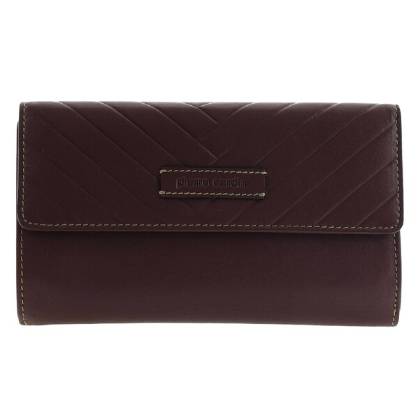 Pierre Cardin Detroit Leather Long Wallet with RFID Protection and Quilted Detail in Brown