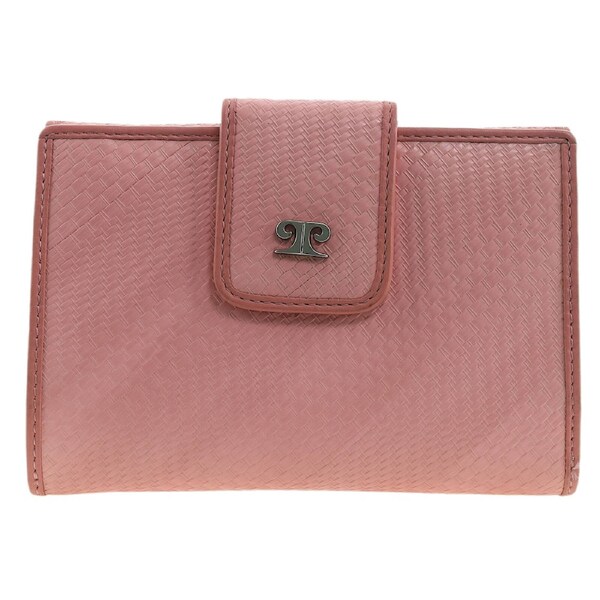 Pierre Cardin Blush Woven Leather Long Wallet w/ RFID Protection & Snap Closure in Pink