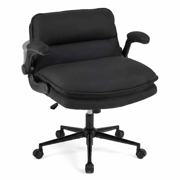 Giantex Office Desk Chair Flip-Up Arms Vanity Stool Swivel Criss Cross Armchair Padded Adjustable Dark Grey