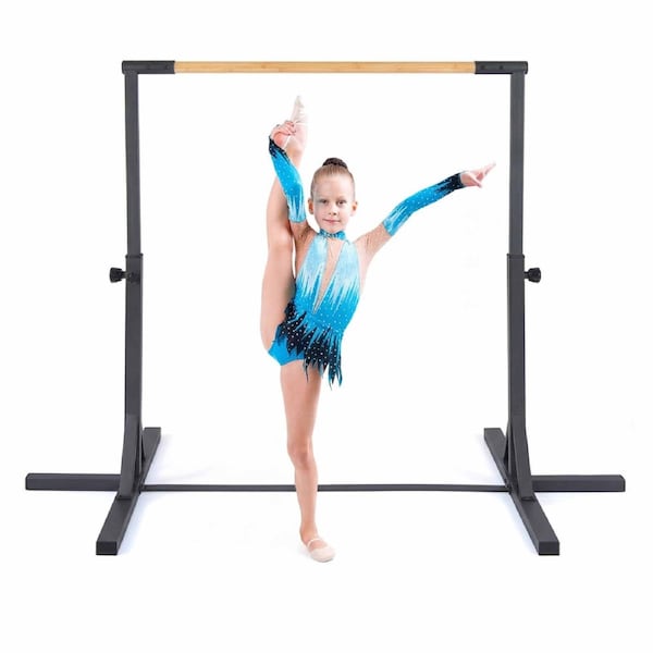 Costway Gymnastics Bar Junior Training Bar Horizontal Kip Bar Sports 12-Level Adjustable Home Gym Equipment Black