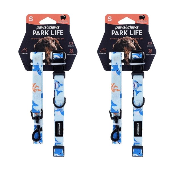 2PK Paws And Claws Park Life Pet/Dog Collar & 120cm Lead Set Small Assorted