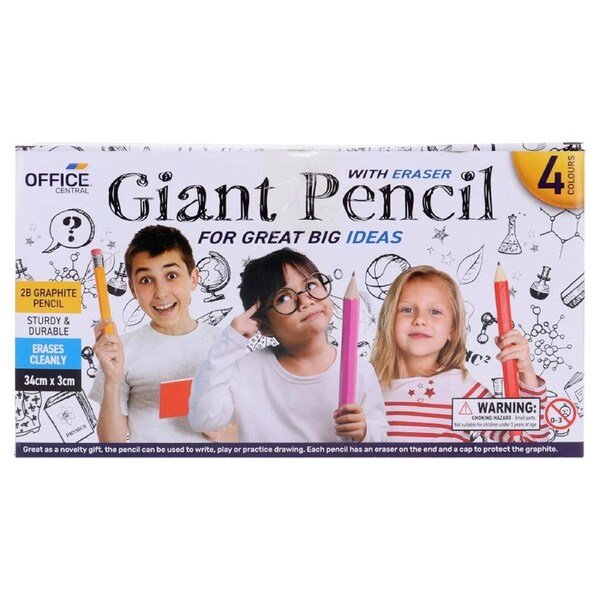 OzOffer Giant Pencil With Eraser Assorted Colours 34cm (L) x 3cm (Dia)