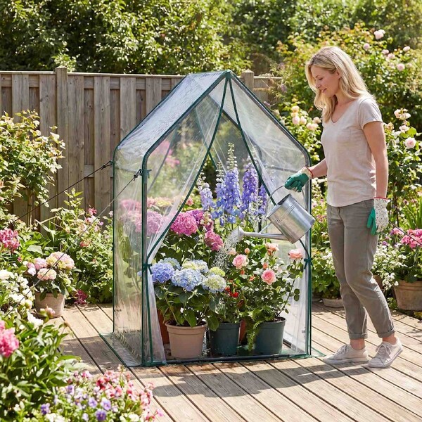Costway Mini Green House Waterproof Bottom Mat Portable Greenhouse Clear Tent Metal Frame In/Outdoor Plant 91x91x155CM