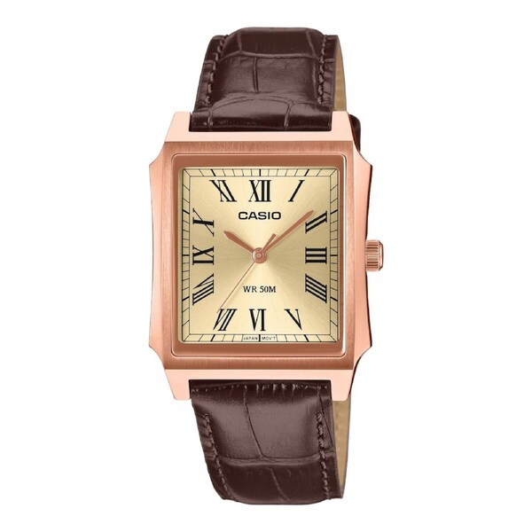 Casio MTP-B190RGL-9 Mens Analog Watch Pink Gold Leather Band 50M Quartz