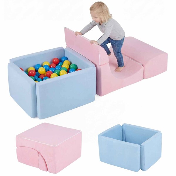 Costway Crawl & Climb Foam Play Set Climbing Blocks Playset Soft Toy w/Ball Pit Suede Cover Indoor Gift Multi
