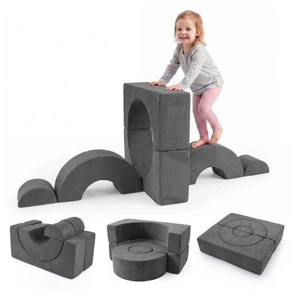Costway 6 Piece Crawl & Climb Foam Play Set Climbing Blocks Soft Toy Indoor Gym Playset Babies Grey