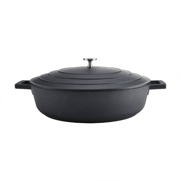 MasterCraft Cast Aluminium Shallow Casserole Dish Cooking Pot 5L Black 33cm