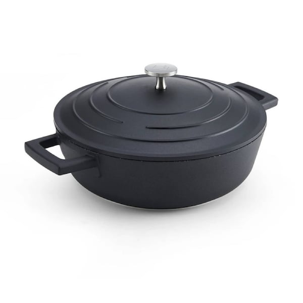 MasterCraft Cast Aluminium Shallow Casserole Dish Cooking Pot 2.5L Black 24cm