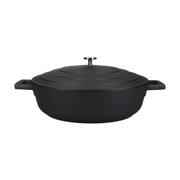 MasterCraft 4L Shallow Cast Aluminium Casserole Dish Cooking Pot Black 28cm