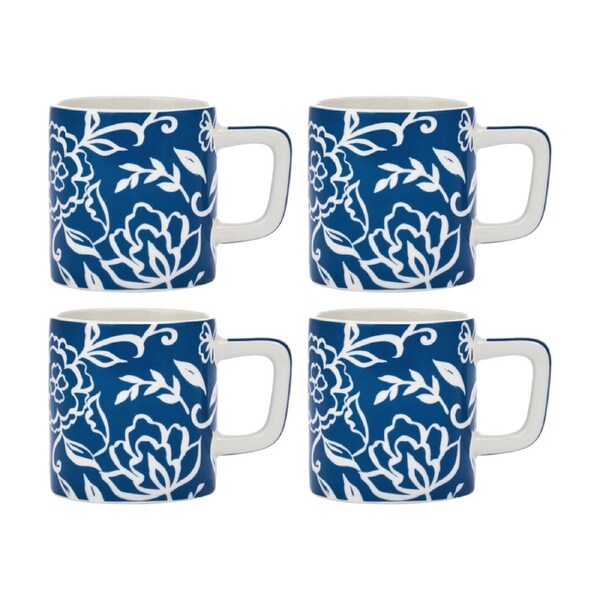 4PK La Cafetiere Blu Fiorato Floral Pattern Ceramic Espresso Cup Mug Blue 120ml