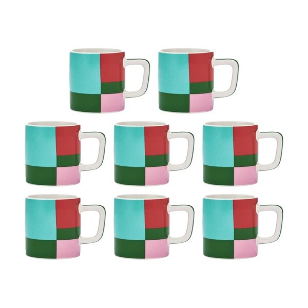 8PK La Cafetiere Ceramic Espresso Cup Utopian Lines Drinking Mug Green 120ml