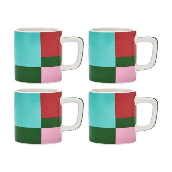 4PK La Cafetiere Ceramic Espresso Cup Utopian Lines Drinking Mug Green 120ml