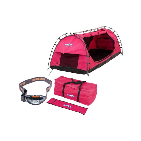 Kings Pink Deluxe Single Swag MKII + Pink Swag Bag + Illuminator LED Head Torch