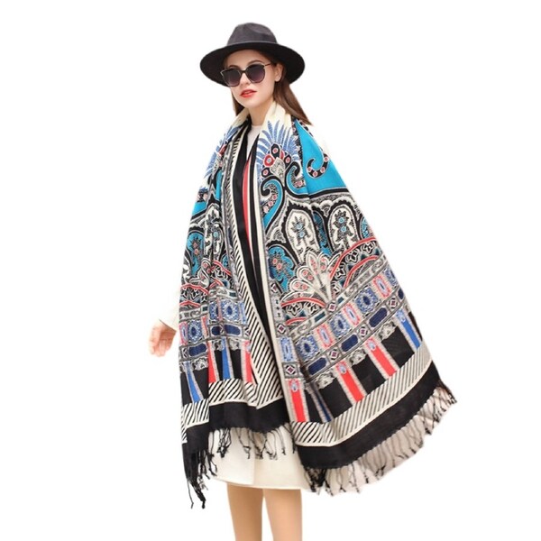 Anyyou 100% Merino Wool Cyan Silk Satin Shawl Bandana Large Winter Scarf Pashmina Perfect For Women Ladies Fashion Style