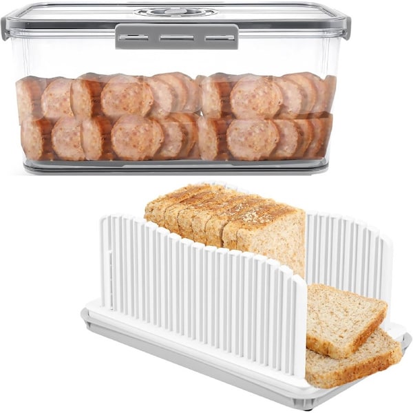 Velocity Bread Box and Bread Slicer Set, Airtight Time Recording Bread Storage Container for Bagel and Toast