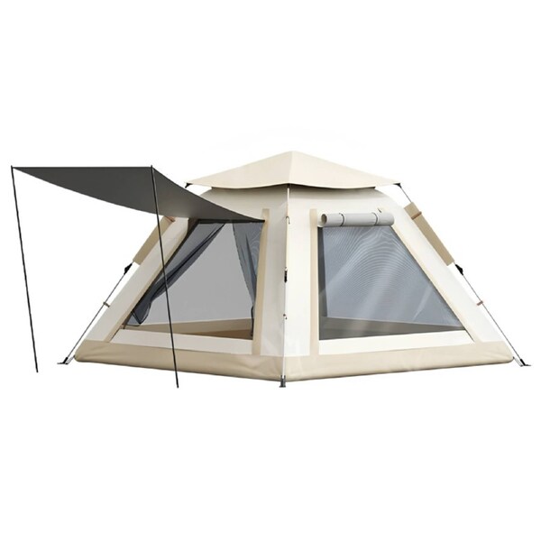 AeroPeak 6 Beige Camping Tent – Spacious Outdoor Shelter with Sunshade Awning & Quick Setup